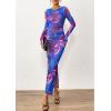 imagePRETTYGARDEN Womens Bodycon Maxi Dress Fall Spring Fashion Long Sleeve Floral Print Tight Fitted Party Club Ruched DressesPurple Blue
