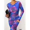 imagePRETTYGARDEN Womens Bodycon Maxi Dress Fall Spring Fashion Long Sleeve Floral Print Tight Fitted Party Club Ruched DressesPurple Blue