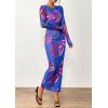 imagePRETTYGARDEN Womens Bodycon Maxi Dress Fall Spring Fashion Long Sleeve Floral Print Tight Fitted Party Club Ruched DressesPurple Blue