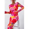 imagePRETTYGARDEN Womens Bodycon Maxi Dress Fall Spring Fashion Long Sleeve Floral Print Tight Fitted Party Club Ruched DressesRed Purple Floral