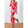 imagePRETTYGARDEN Womens Bodycon Maxi Dress Fall Spring Fashion Long Sleeve Floral Print Tight Fitted Party Club Ruched DressesRed Purple Floral
