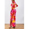 imagePRETTYGARDEN Womens Bodycon Maxi Dress Fall Spring Fashion Long Sleeve Floral Print Tight Fitted Party Club Ruched DressesRed Purple Floral