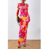 imagePRETTYGARDEN Womens Bodycon Maxi Dress Fall Spring Fashion Long Sleeve Floral Print Tight Fitted Party Club Ruched DressesRed Purple Floral