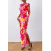 imagePRETTYGARDEN Womens Bodycon Maxi Dress Fall Spring Fashion Long Sleeve Floral Print Tight Fitted Party Club Ruched DressesRed Purple Floral