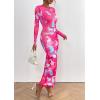 imagePRETTYGARDEN Womens Bodycon Maxi Dress Fall Spring Fashion Long Sleeve Floral Print Tight Fitted Party Club Ruched DressesRose Red