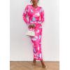 imagePRETTYGARDEN Womens Bodycon Maxi Dress Fall Spring Fashion Long Sleeve Floral Print Tight Fitted Party Club Ruched DressesRose Red