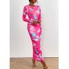 imagePRETTYGARDEN Womens Bodycon Maxi Dress Fall Spring Fashion Long Sleeve Floral Print Tight Fitted Party Club Ruched DressesRose Red