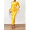 imagePRETTYGARDEN Womens Bodycon Maxi Dress Fall Spring Fashion Long Sleeve Floral Print Tight Fitted Party Club Ruched DressesYellow Big Floral
