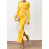 imagePRETTYGARDEN Womens Bodycon Maxi Dress Fall Spring Fashion Long Sleeve Floral Print Tight Fitted Party Club Ruched DressesYellow Big Floral