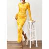 imagePRETTYGARDEN Womens Bodycon Maxi Dress Fall Spring Fashion Long Sleeve Floral Print Tight Fitted Party Club Ruched DressesYellow Big Floral