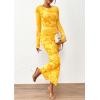 imagePRETTYGARDEN Womens Bodycon Maxi Dress Fall Spring Fashion Long Sleeve Floral Print Tight Fitted Party Club Ruched DressesYellow Big Floral
