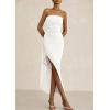 imagePRETTYGARDEN Womens Ruched Bodycon Dresses 2025 Summer Off Shoulder Asymmetrical High Split Elegant Cocktail Party DressWhite