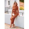 imagePRETTYGARDEN Womens Spring Fall 2 Piece Sweater Set Rib Knit Long Sleeve Crop Top Maxi Bodycon Skirt Casual Winter OutfitsCaramel