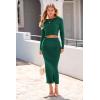 imagePRETTYGARDEN Womens Spring Fall 2 Piece Sweater Set Rib Knit Long Sleeve Crop Top Maxi Bodycon Skirt Casual Winter OutfitsDark Green