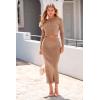 imagePRETTYGARDEN Womens Spring Fall 2 Piece Sweater Set Rib Knit Long Sleeve Crop Top Maxi Bodycon Skirt Casual Winter OutfitsKhaki