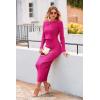 imagePRETTYGARDEN Womens Spring Fall 2 Piece Sweater Set Rib Knit Long Sleeve Crop Top Maxi Bodycon Skirt Casual Winter OutfitsRose Red