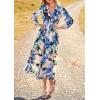 imagePRETTYGARDEN Womens Spring Floral Midi Dress Casual Fall V Neck Long Sleeve Flowy Beach Wedding Guest Vacation DressesBlack Blue Floral