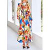 imagePRETTYGARDEN Womens Spring Floral Midi Dress Casual Fall V Neck Long Sleeve Flowy Beach Wedding Guest Vacation DressesBlue Watercolour