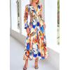 imagePRETTYGARDEN Womens Spring Floral Midi Dress Casual Fall V Neck Long Sleeve Flowy Beach Wedding Guest Vacation DressesBlue Watercolour