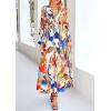 imagePRETTYGARDEN Womens Spring Floral Midi Dress Casual Fall V Neck Long Sleeve Flowy Beach Wedding Guest Vacation DressesBlue Watercolour