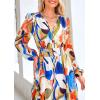 imagePRETTYGARDEN Womens Spring Floral Midi Dress Casual Fall V Neck Long Sleeve Flowy Beach Wedding Guest Vacation DressesBlue Watercolour