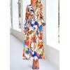 imagePRETTYGARDEN Womens Spring Floral Midi Dress Casual Fall V Neck Long Sleeve Flowy Beach Wedding Guest Vacation DressesBlue Watercolour