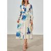 imagePRETTYGARDEN Womens Spring Floral Midi Dress Casual Fall V Neck Long Sleeve Flowy Beach Wedding Guest Vacation DressesBlue White Floral