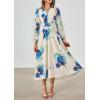 imagePRETTYGARDEN Womens Spring Floral Midi Dress Casual Fall V Neck Long Sleeve Flowy Beach Wedding Guest Vacation DressesBlue White Floral