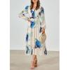 imagePRETTYGARDEN Womens Spring Floral Midi Dress Casual Fall V Neck Long Sleeve Flowy Beach Wedding Guest Vacation DressesBlue White Floral