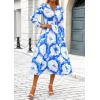 imagePRETTYGARDEN Womens Spring Floral Midi Dress Casual Fall V Neck Long Sleeve Flowy Beach Wedding Guest Vacation DressesBlue White Watercolour