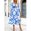 imagePRETTYGARDEN Womens Spring Floral Midi Dress Casual Fall V Neck Long Sleeve Flowy Beach Wedding Guest Vacation DressesBlue White Watercolour