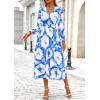imagePRETTYGARDEN Womens Spring Floral Midi Dress Casual Fall V Neck Long Sleeve Flowy Beach Wedding Guest Vacation DressesBlue White Watercolour
