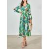 imagePRETTYGARDEN Womens Spring Floral Midi Dress Casual Fall V Neck Long Sleeve Flowy Beach Wedding Guest Vacation DressesGreen