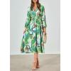 imagePRETTYGARDEN Womens Spring Floral Midi Dress Casual Fall V Neck Long Sleeve Flowy Beach Wedding Guest Vacation DressesGreen