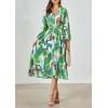 imagePRETTYGARDEN Womens Spring Floral Midi Dress Casual Fall V Neck Long Sleeve Flowy Beach Wedding Guest Vacation DressesGreen