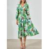 imagePRETTYGARDEN Womens Spring Floral Midi Dress Casual Fall V Neck Long Sleeve Flowy Beach Wedding Guest Vacation DressesGreen