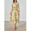 imagePRETTYGARDEN Womens Spring Floral Midi Dress Casual Fall V Neck Long Sleeve Flowy Beach Wedding Guest Vacation DressesGreen Floral