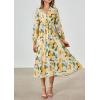 imagePRETTYGARDEN Womens Spring Floral Midi Dress Casual Fall V Neck Long Sleeve Flowy Beach Wedding Guest Vacation DressesGreen Floral