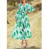 imagePRETTYGARDEN Womens Spring Floral Midi Dress Casual Fall V Neck Long Sleeve Flowy Beach Wedding Guest Vacation DressesGreen Watercolour