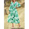 imagePRETTYGARDEN Womens Spring Floral Midi Dress Casual Fall V Neck Long Sleeve Flowy Beach Wedding Guest Vacation DressesGreen Watercolour