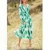 imagePRETTYGARDEN Womens Spring Floral Midi Dress Casual Fall V Neck Long Sleeve Flowy Beach Wedding Guest Vacation DressesGreen Watercolour