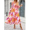 imagePRETTYGARDEN Womens Spring Floral Midi Dress Casual Fall V Neck Long Sleeve Flowy Beach Wedding Guest Vacation DressesMulticolored Print
