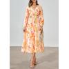 imagePRETTYGARDEN Womens Spring Floral Midi Dress Casual Fall V Neck Long Sleeve Flowy Beach Wedding Guest Vacation DressesOrange Floral