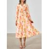 imagePRETTYGARDEN Womens Spring Floral Midi Dress Casual Fall V Neck Long Sleeve Flowy Beach Wedding Guest Vacation DressesOrange Floral