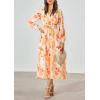 imagePRETTYGARDEN Womens Spring Floral Midi Dress Casual Fall V Neck Long Sleeve Flowy Beach Wedding Guest Vacation DressesOrange Floral