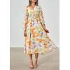 imagePRETTYGARDEN Womens Spring Floral Midi Dress Casual Fall V Neck Long Sleeve Flowy Beach Wedding Guest Vacation DressesOrange Purple Floral