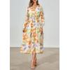 imagePRETTYGARDEN Womens Spring Floral Midi Dress Casual Fall V Neck Long Sleeve Flowy Beach Wedding Guest Vacation DressesOrange Purple Floral