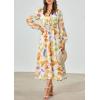 imagePRETTYGARDEN Womens Spring Floral Midi Dress Casual Fall V Neck Long Sleeve Flowy Beach Wedding Guest Vacation DressesOrange Purple Floral