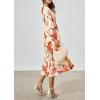 imagePRETTYGARDEN Womens Spring Floral Midi Dress Casual Fall V Neck Long Sleeve Flowy Beach Wedding Guest Vacation DressesOrange Watercolour