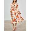 imagePRETTYGARDEN Womens Spring Floral Midi Dress Casual Fall V Neck Long Sleeve Flowy Beach Wedding Guest Vacation DressesOrange Watercolour